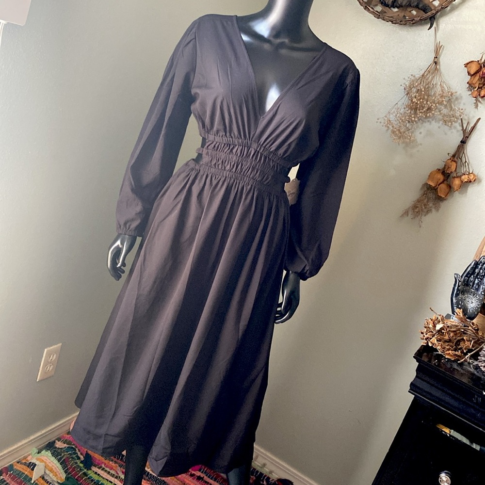 Indulge Black Bishop Sleeve Wrap Dress V-Neck